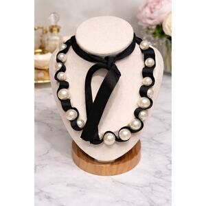 Statement Pearl Ribbon Necklace | Chunky Beads | Bold Chic